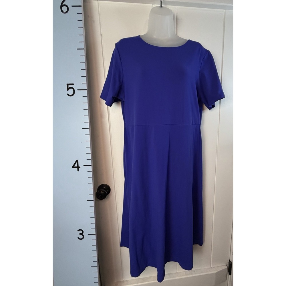 Travel Smith Short Sleeve Dress Womens Large Blue A-Line Knit Stretch Round Neck